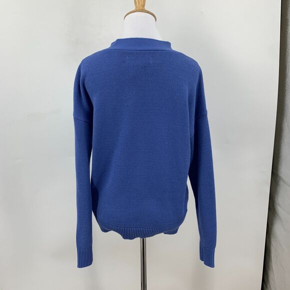 Loft Ann Taylor Cardigan Womens S Small Cadet Blue Cotton Big Button Ribbed Trim - Picture 5 of 14
